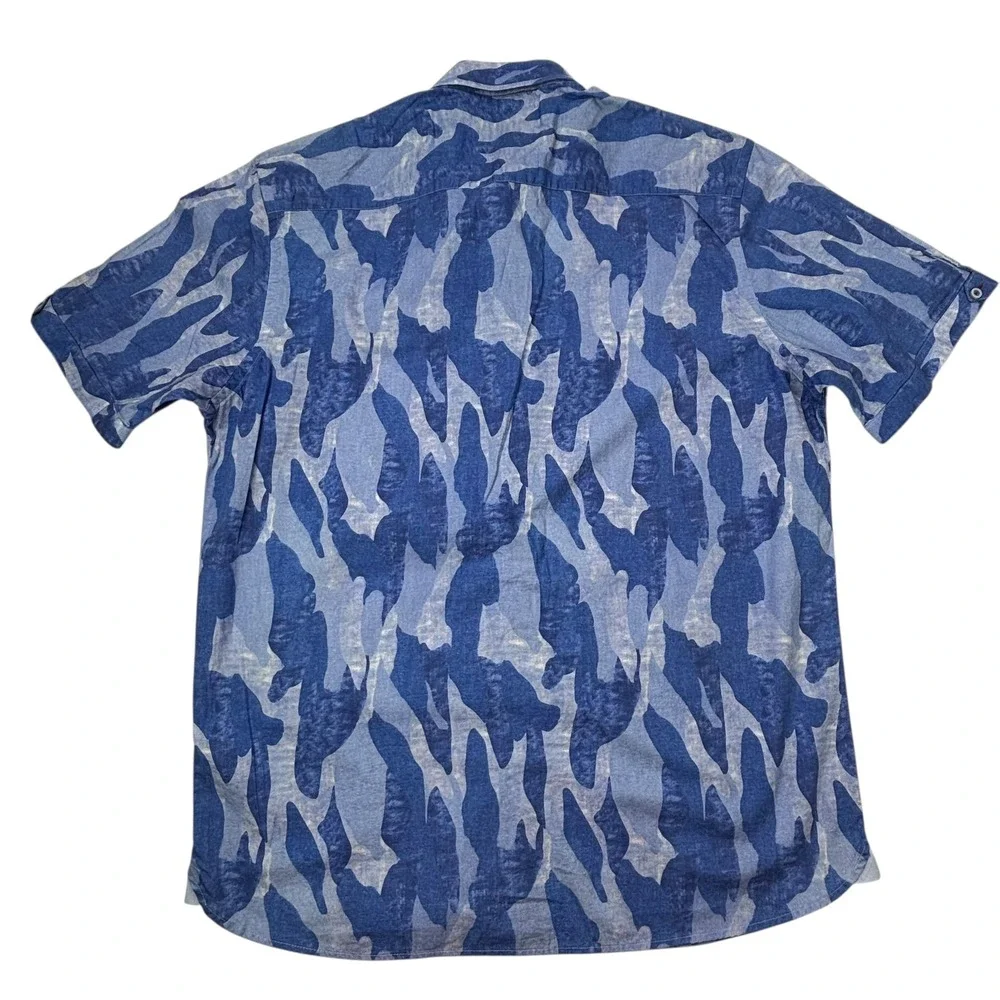 Luciano Visconti Mens‎ Shirt Large Blue Camouflage Pattern Short Sleeve - Picture 10 of 16